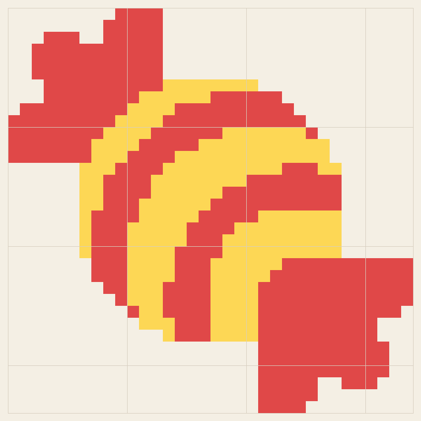 Candy cross stitch chart, 34 by 34 stitches, two colors, DMC 726, 350
