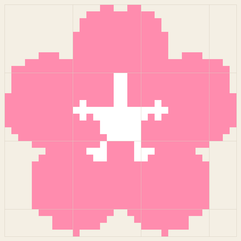 Cherry blossom cross stitch chart, 34 by 34 stitches, two colors, DMC B5200, 3806
