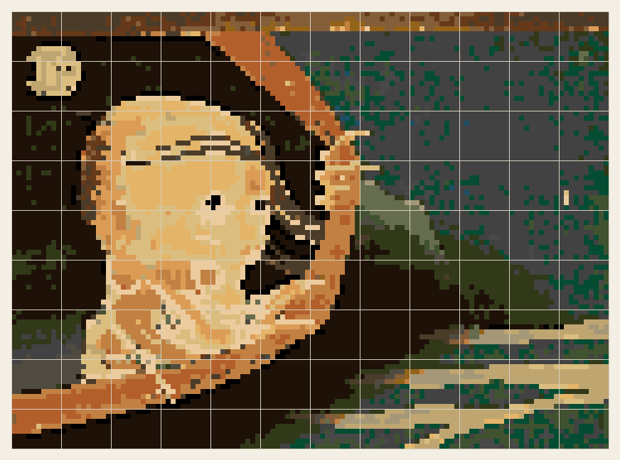 Ghost of Kohada Koheiji cross stitch chart, 120 by 88 stitches, 22 colors, DMC 780, 311, 3799, 371, 520, 986, 801, 934, 738, 500, 977, 642, 3031, 3371, 844, 3021, 834, 310, 869, 301, 728, 976