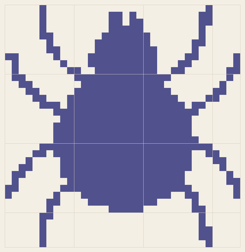 Spider cross stitch chart, 34 by 35 stitches, one color, DMC 31