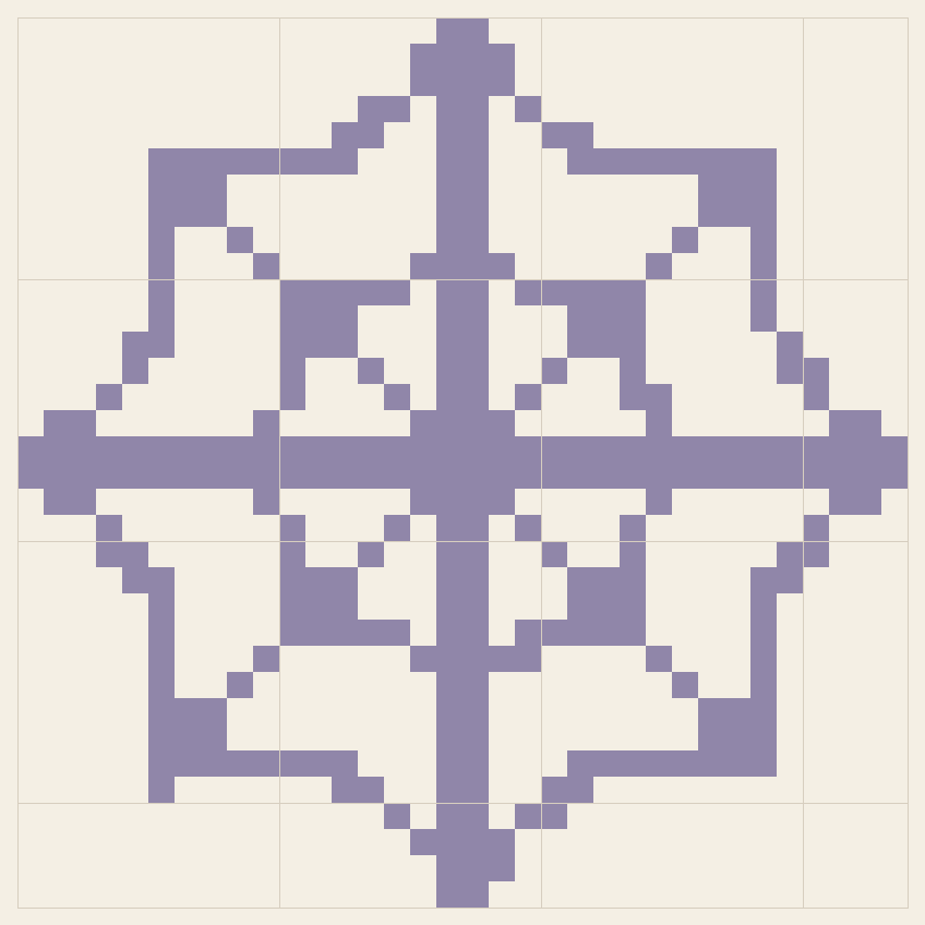 Spider web cross stitch chart, 34 by 34 stitches, one color, DMC 28